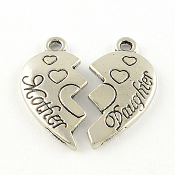 Tibetan Style Alloy Split Pendants, Heart with Word, Cadmium Free & Lead Free, Antique Silver, 23.5x20.5mm, Hole: 1.5mm
