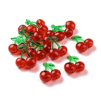 Transparent Acrylic Pendants, Cherry, Red, 33x26x12.5mm, Hole: 1.5mm