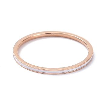 1mm Simple Enamel Finger Ring for Girl Women, Ion Plating(IP) 304 Stainless Steel Rings, Rose Gold, White, US Size 8(18.1mm)