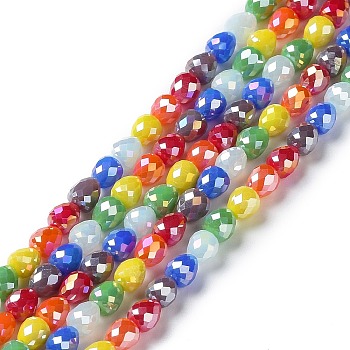 Electroplated Glass Beads Strands, Faceted Teardrop, Colorful, 4.5~5x4mm, Hole: 0.8mm, about 100pcs/strand, 18.31~18.70''(46.5~47.5cm)