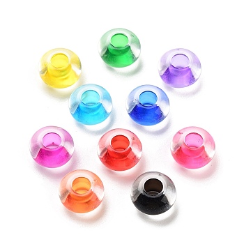 Transparent Acrylic European Beads, Large Hole Beads, Rondelle, Mixed Color, 14x8.5mm, Hole: 5.5mm, about 537pcs/500g