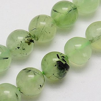 Natural Prehnite Beads Strands, Round, Pale Green, 10mm, Hole: 1mm