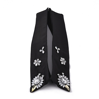 Cotton Detachable Blouse False Collar, Rhinestone Flower Bib Stand Collar Choker Necklace, Black, 455x70~100x6.5mm