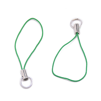 Polyester Cord Mobile Straps, with Platinum Plated Iron Findings, Lime Green, 5.6cm