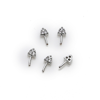 Brass Micro Pave Clear Cubic Zirconia Head Pins, for Ghost Witch Baroque Pearl Making, Triangle, Platinum, 7mm