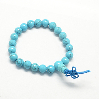 Buddha Meditation Synthetic Turquoise Beaded Stretch Bracelets, Light Sky Blue, 50mm, 21pcs/strand