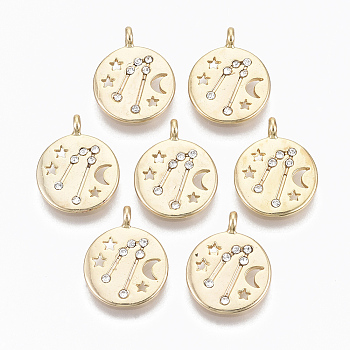 Alloy Pendants, with Crystal Rhinestone, Cadmium Free & Nickel Free & Lead Free, Constellation, Real 18K Gold Plated, Taurus, 17x14x1.4mm, Hole: 1.5mm