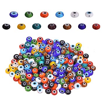 260Pcs Handmade Evil Eye Lampwork Beads, Flat Round, Mixed Color, 20pcs/color