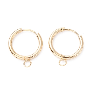 201 Stainless Steel Huggie Hoop Earring Findings, with Horizontal Loop and 316 Surgical Stainless Steel Pin, Real 24k Gold Plated, 20x16x2mm, Hole: 2.5mm, Pin: 1mm