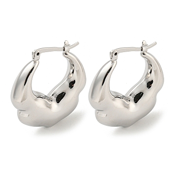 Rack Plating Brass Hoop Earrings, Long-Lasting Plated, Lead Free & Cadmium Free, Platinum, 30x9x28.5mm