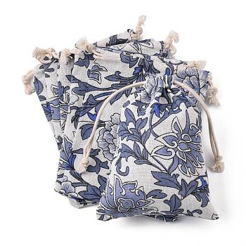 Burlap Packing Pouches, Drawstring Bags, Slate Blue, 17.3~18.2x13~13.4cm