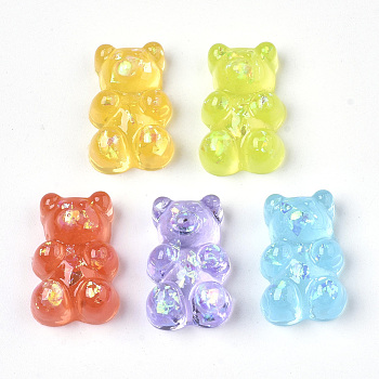 Transparent Epoxy Resin Cabochons, with Sequins, Hologram Cabochons, Bear, Mixed Color, 17x11x6~7mm