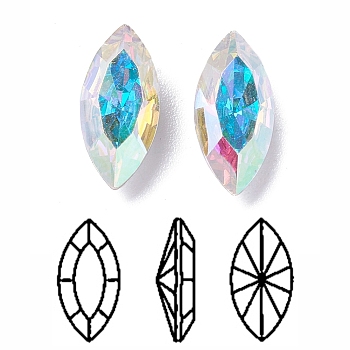 Imitation Austrian Crystal Glass Rhinestone, Grade A, Pointed Back & Back Plated, Horse Eye, Light Sapphire AB, 10x5x3mm