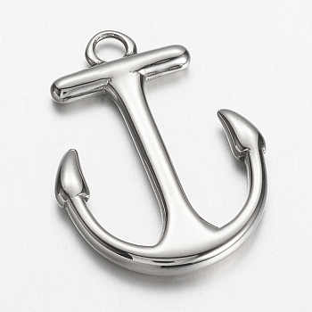 304 Stainless Steel Pendants, Anchor, Stainless Steel Color, 30x23x3mm, Hole: 3mm
