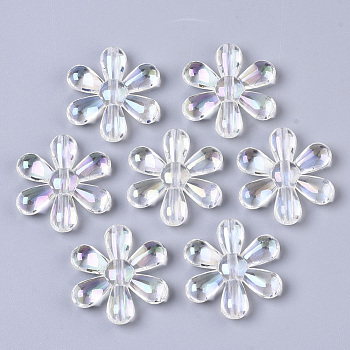 Transparent Acrylic Beads, AB Color Plated, Flower, Clear AB, 24.5x22.5x5mm, Hole: 1.5mm