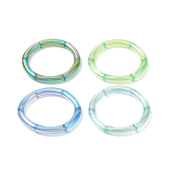 4Pcs 4 Color Acrylic Curved Tube Stretch Bracelets Set for Women, Green, Inner Diameter: 2-1/8 inch(5.3cm)