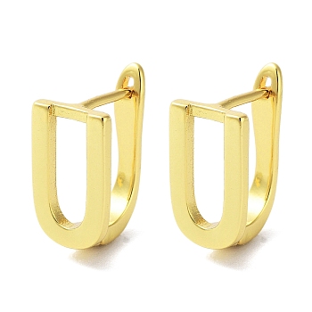 Brass Letter Stud Earrings for Women, Lead Free & Cadmium Free, Real 18K Gold Plated, Letter U, 15.5x8mm