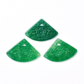 Natural Dyed Jade Pendants, Fan, 30.5x42.5x2.5mm, Hole: 1.2mm