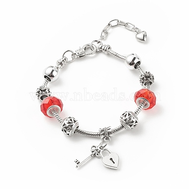Alliage coeur cadenas et clé squelette bracelet européen avec chaînes de serpent(BJEW-JB08043)-5