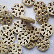 Carved Buttons with 2-Hole in Round Shape for Kids, Coconut Button, BurlyWood, 13mm(NNA0YZP)