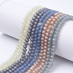 Electroplate Transparent Glass Beads Strands, Full Rainbow Plated, Faceted, Matte, Rondelle, Mixed Color, 6x5mm, Hole: 1mm, about 85~88pcs/strand, 16.1~16.5 inch(41~42cm)(EGLA-A034-T6mm-X)