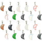 10Pcs Moon Natural & Synthetic Mixed Gemstone Pendants, with Platinum Tone Brass Findings, Mixed Dyed and Undyed, 21~24x12~14x5~6mm, Hole: 2x7mm(G-YW0002-21)