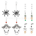 Hallowmas Alloy Enamel & Synthetic Turquoise Dangle & Stud Earring Sets, with Stainless Steel Earring Findings, Mixed Shapes, Mixed Color, 38~90x10~47.5mm, 4pairs/set(EJEW-TA00709)