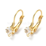 Square Brass Micro Pave Clear Cubic Zirconia Leverback Earring Findings, Nickel Free, with Loop, Real 18K Gold Plated, 19.5x5.5x11.5mm, Hole: 0.9mm, Pin: 0.9mm(KK-Z136-26G)