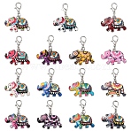 30Pcs 15 Colors Alloy Enamel Pendant Decorations, Elephant with Flower, with Lobster Claw Clasps, Platinum, Mixed Color, 30mm, 2pcs/color(HJEW-YW00518)