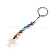 7 Chakra Gemstone Beads Keychain, Natural Rose Quartz Mushroom Charm Keychain for Women Men Hanging Car Bag Charms, 13.3cm(KEYC-F036-01A)