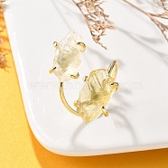 Natural Lemon Quartz Cuff Rings, Golden Tone Brass Rings, Rack Plating, Inner Diameter: 20mm(RJEW-B122-02G-01)