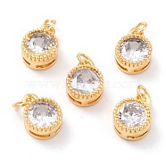 Real 18K Gold Plated Brass Inlaid Cubic Zirconia Charms, with Jump Ring, Long-Lasting Plated, Flat Round, Clear, 9.5x7x4mm, Jump Ring: 4x0.5mm, 2.5mm Inner Diameter(ZIRC-L100-081G-05)