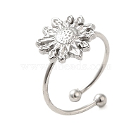 304 Stainless Steel Open Cuff Ring, Flower, US Size 7 3/4(17.9mm)(RJEW-M167-09A-P)