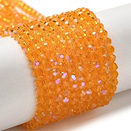 Electroplate Transparent Glass Beads Strands, Faceted, Round, Rainbow Plated, Orange, 3mm, Hole: 0.8mm, about 164~166pcs/strand, 19.69~19.88 inch(50~50.5cm)(EGLA-A035-T3mm-L05)