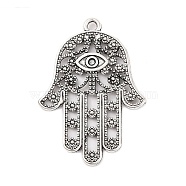 Tibetan Style Alloy Pendants, Cadmium Free & Nickel Free & Lead Free, Hamsa Hand/Hand of Fatima/Hand of Miriam, Antique Silver, 33x23x1mm, Hole: 2mm(TIBEP-ZN60334-AS-FF)