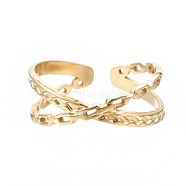 304 Stainless Steel Criss Cross Open Cuff Ring, Chunky Ring for Women, Golden, US Size 6 3/4(17.1mm)(RJEW-T023-11G)
