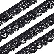 Guipure Stretch Lace Trim, Polyester Lace Ribbon, Flower Pattern, Garment Accessories, Black, 1 inch(25mm)(SRIB-WH0011-009A)