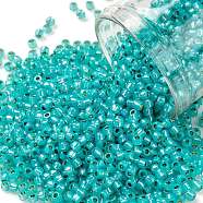 TOHO Round Seed Beads, Japanese Seed Beads, (PF2104) PermaFinish Turquoise Opal Silver Lined, 11/0, 2.2mm, Hole: 0.8mm, about 50000pcs/pound(SEED-TR11-PF2104)