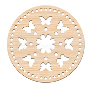 Basswood Basket Bottoms, Crochet Basket Base, for Basket Weaving Supplies and Home Decoration Craft, Flat Round, BurlyWood, Butterfly Pattern, 200x6mm, Hole: 6mm(WOOD-WH0111-017)