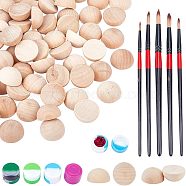 Nbeads Painting Kits, Including Wood Cabochons, Plastic Paint Brushes Pens and Silicone Boxes, Mixed Color, 2.4~2.45x1.25cm, 60pcs/set(DIY-NB0005-27)