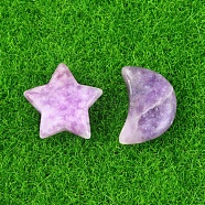 Natural Lilac Jade Healing Moon & Star Ornaments, Reiki Energy Stone Display Decorations, 20x14~20mm, 2pcs/set(PW-WG13036-06)