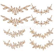 8Pcs 4 Styles Brass Pave Clear Cubic Zirconia Connector Charms, Flower Links, Mixed Shapes, Light Gold, 12.5~15.5x27~38.5x4mm, Hole: 1~1.2mm, 2pcs/style(ZIRC-BBC0001-51)