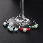 Glass Pearl Beads Wine Glass Charms, with Brass Wine Glass Charm Rings Hoop Earrings, Silver Color Plated, Mixed Color, 30mm(AJEW-JO00036)