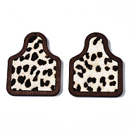 Eco-Friendly Cowhide Leather Big Pendants, with Dyed Wood, Bottle with Leopard Print, Coconut Brown, 58x45x3mm, Hole: 1.5mm(FIND-N049A-09A-07)