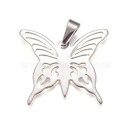 304 Stainless Steel Pendants, Butterfly, Stainless Steel Color, 31x35x1mm, Hole: 10x4.5mm(STAS-I135-32P)