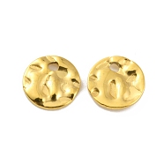 Ion Plating(IP) 304 Stainless Steel Charms, Textured Flat Round Charm, Real 18K Gold Plated, 8x1mm, Hole: 1.2mm(STAS-D051-36G)