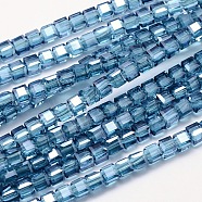 Faceted Cube Pearl Luster Plated Electroplate Glass Beads Strands, Cornflower Blue, 5.5x5.5x5.5mm, Hole: 1mm, about 94pcs/strand, 20.4 inch(EGLA-E041-5mm-PL01)