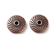 Tibetan Style Alloy Beads, Cadmium Free & Lead Free, Flat Round, Red Copper, 11x4mm, Hole: 1.2mm(X-FIND-Q094-25R)