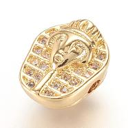 Brass Micro Pave Cubic Zirconia Beads, Sphinx, Real 18K Gold Plated, 11.5x9.5x6mm, Hole: 1mm(ZIRC-F062-18G)