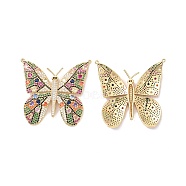 Butterfly Brass Micro Pave Colorful Cubic Zirconia Connector Charms, Cadmium Free & Nickel Free & Lead Free, Real 18K Gold Plated, 48x50x4mm, Hole: 1mm(KK-G435-03G)